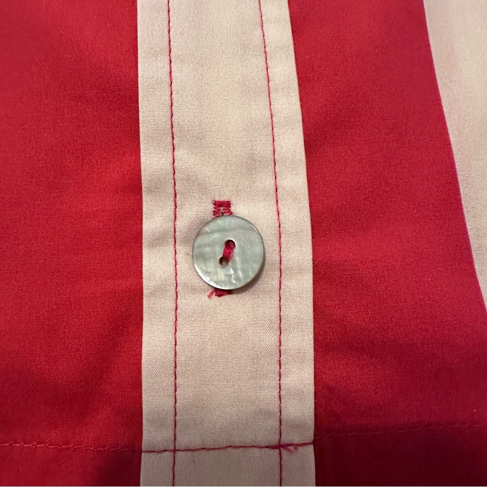 Tracy Reese Red and Cream Vertical Stripe Button-Down Top - Picture 9 of 16
